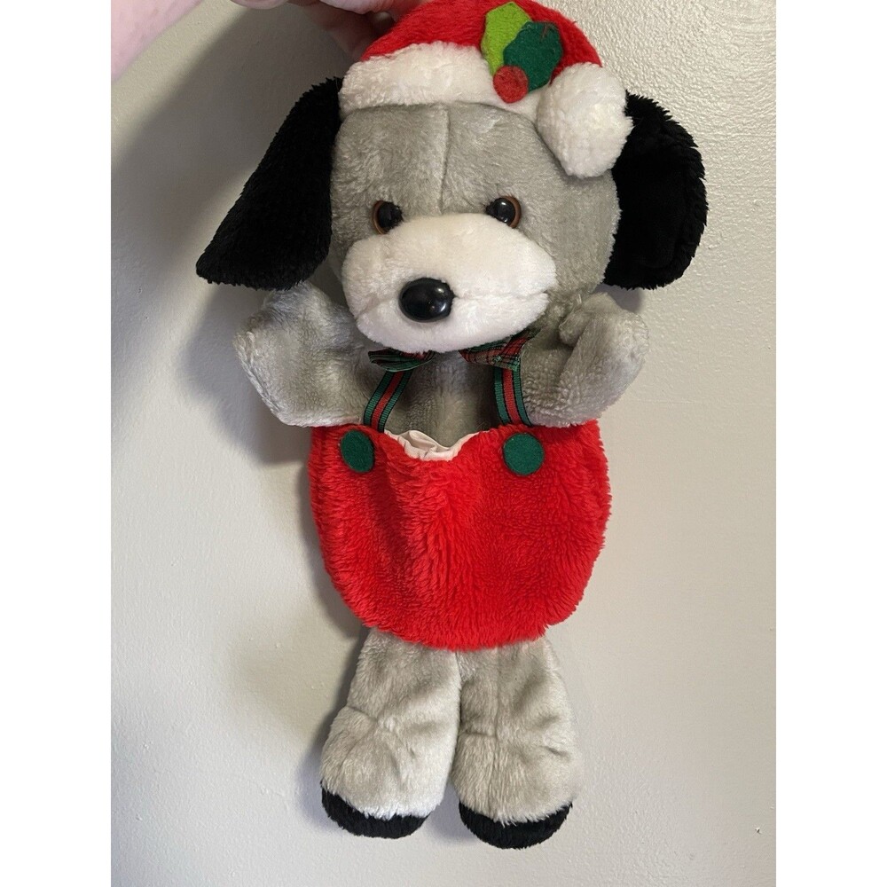 Santa's Best Plush 3D Christmas Stocking Puppy Dog Hand Puppet 16”